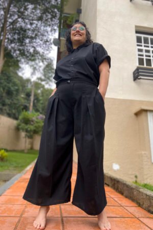 calça de alfaiataria em linho misto