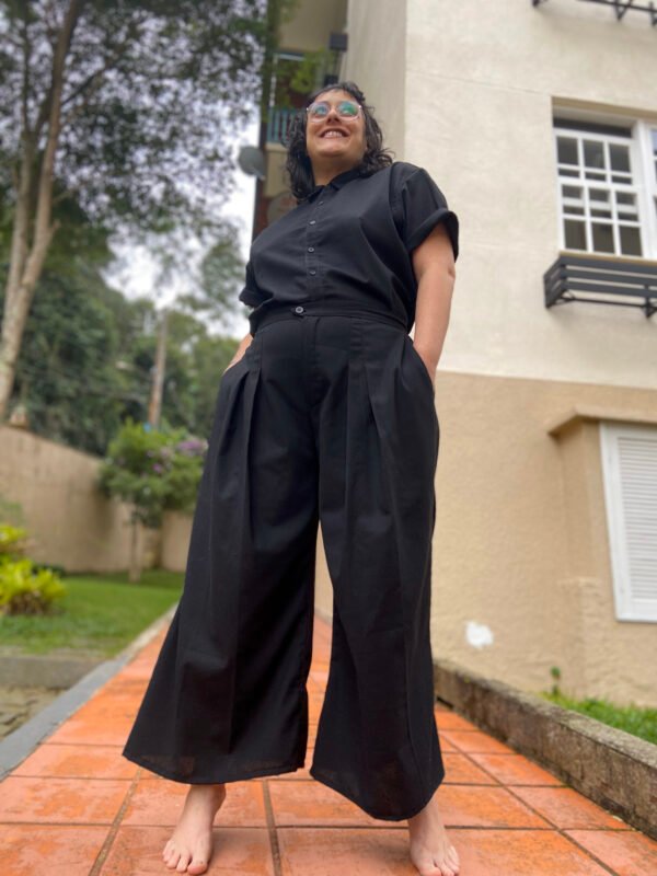 calça de alfaiataria em linho misto