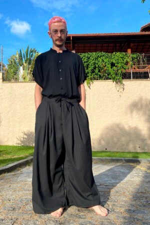 calça de amarração linho