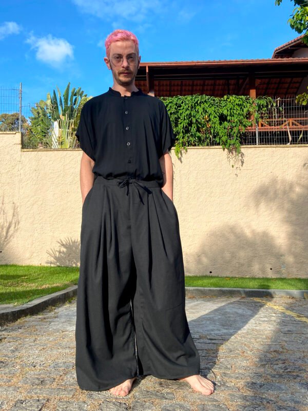calça de amarração linho